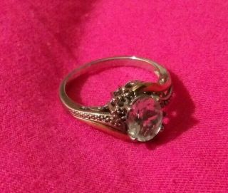 Vintage Sterling Silver 10k Yellow Gold Clear Stone Ladies Ring Size 7