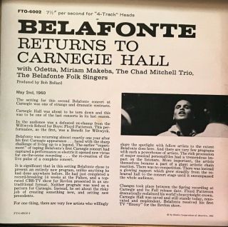 RARE 7 - 1/2ips Harry Belafonte Returns To Carnegie Hall Reel Tape Guaranteed 3