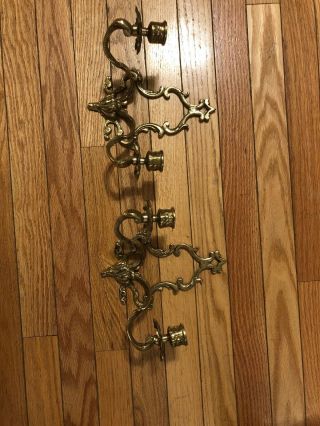Pair Antique 2 Arm Brass Wall Sconce Candle Holders Japan
