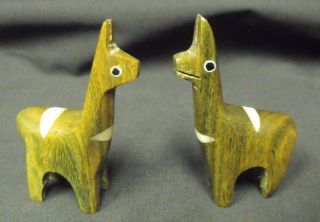 Rare Miniature Hand Carved/inlaid Wooden Llama 