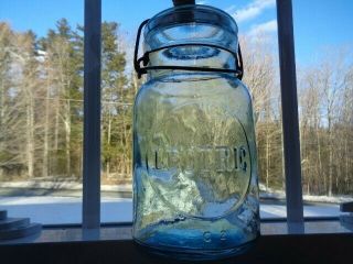 Antique Aqua Leotric Qt.  Canning / Fruit Jar C A 4 On Base