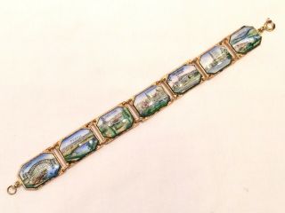 Rare Vintage Australian Hand Painted Enamel Or Porcelain Souvenir Panel Bracelet