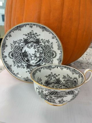 Royal Chelsea Rare Asian Pattern Tea Cup And Saucer Black & White