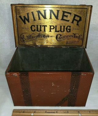 Antique Winner Cut Plug Tobacco Tin Litho Can Treasure Chest Richmond Va Vintage