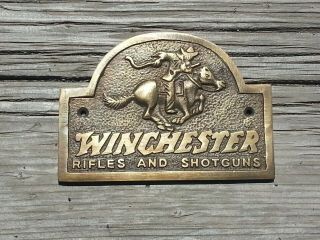 Winchester Rider Solid Brass Display Case Plaque With Antique Finish