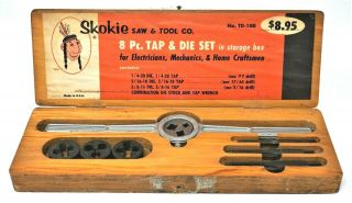 Vintage Skokie Saw And Tool,  8 Pc Tap And Die Set No.  Td - 100 - Rare