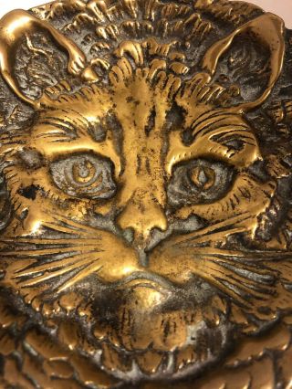Cat Antique Vintage Bronze Brass Ashtray Tray Animal Head Face Kitty