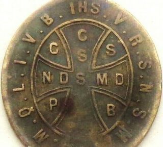 Antique Old Exorcism Medal Pendant With The Saint Benedictus Sorcerers Cross