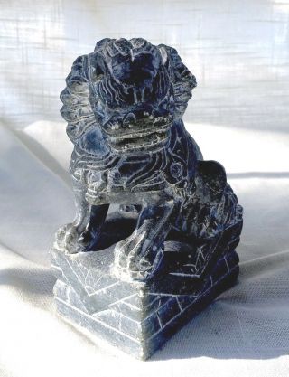 Vintage Hand Carved Marble/stone Foo Dog/lion - Greenish Gray