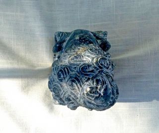 Vintage Hand Carved Marble/Stone Foo Dog/Lion - Greenish Gray 3