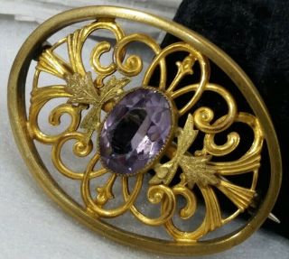 Antique G.  C.  H.  Signed Art Nouveau Amethyst Color Glass C Clasp Brooch Pin
