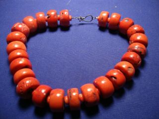 Rare Native American Red Coral Sterling Silver Huge Big Chunky Necklace