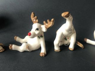 5 Vintage Fitz & Floyd Tumbling Reindeer Figurines Box Christmas Antique Rare