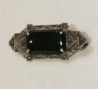 Antique Art Deco Germany Sterling Silver & Onyx Brooch Pin