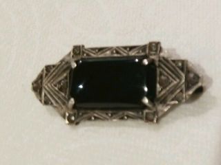 Antique Art Deco Germany Sterling Silver & Onyx Brooch Pin 2