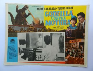 Vintage Rare Godzilla Vs The Thing Mothra Akira Takarada Mexican Lobby Card