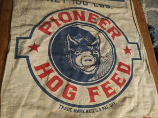Rare 1950s Vintage Pioneer Hog Feed Corn Bag Sack Old Farm Sign Chicago Pig Sow