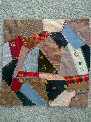 Vintage Antique Crazy Quilt Piece Silk And Velvet Embroidery Block Size 21x21 "