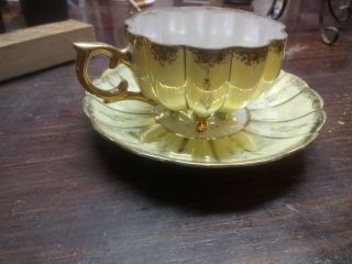 Vintage Royal Sealy China Lemon Lustre & Gold Footed Tea Cup & Saucer,  Japan