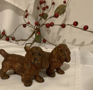 Old Cast Iron Cocker Spaniels.  Dog Figurines,  Statues,  Paper Weight.  Gift Idea