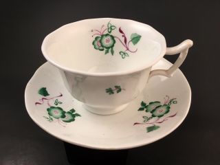Antique English Porcelain Tea Cup & Saucer Pattern 222 Green Flower Sprays Sprig 2