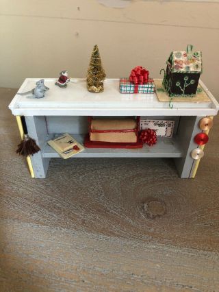 Vintage Christmas Workshop Table Dollhouse Miniature Diorama Ooak Christmas