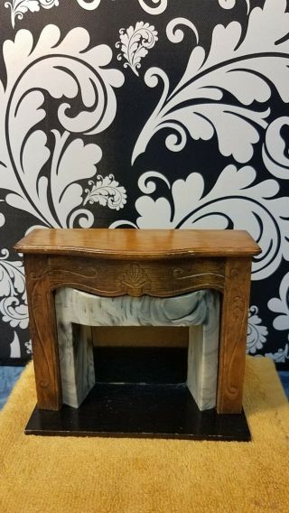 Miniature Dollhouse Wooden And Marble Fireplace