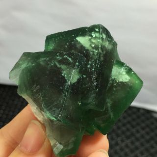 Rare Natural Cubic Green Fluorite Quartz Crystal Mineral Specimen Healing 103g