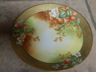 Antique T&v Limoges France Hp Porcelain Strawberry Plate