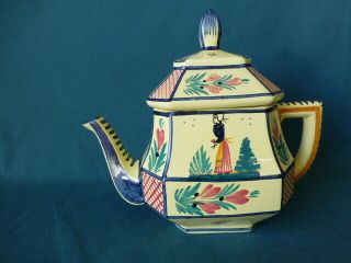 Antique Hb Quimper France Pottery Tea Pot