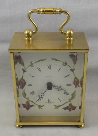 Vintage Dominion Electro - Mechanical Carriage Clock With Painted Floral Dial