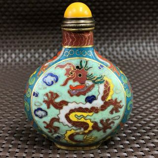 Old Collectible Chinese Cloisonne Handwork God Dragon Rare Antique Snuff Bottle