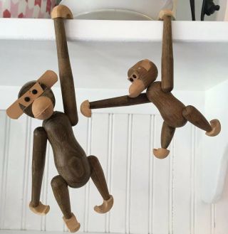 2 Vintage Mid Century Wood Monkey Jointed Bojesen Style Hanging Figure