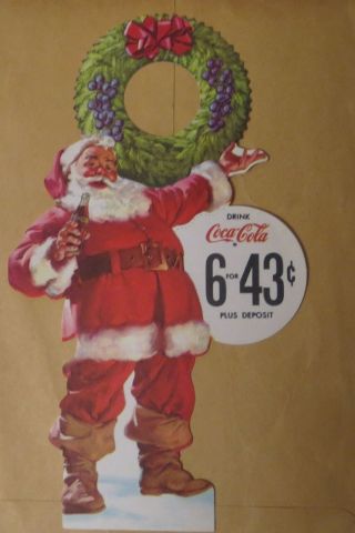 Vintage 1950 Coca Cola Coke Bottle Hanger X - Mas Santa Claus Tag Rare