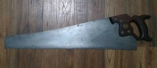 Antique Vintage Henry Disston & Sons D8 26 " Hand Saw Tool 8tpi Crosscut