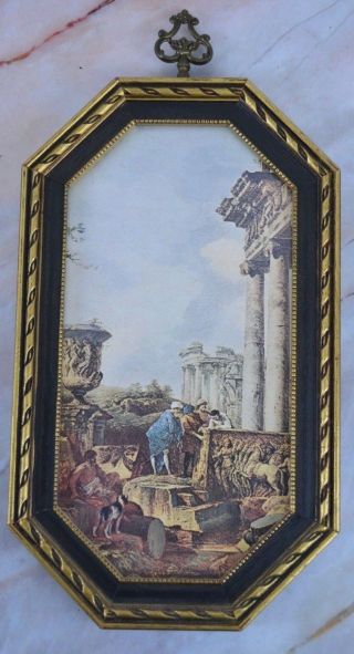 Vintage Ancient Ruins Art Print,  In Wooden Frame,  E.  A.  Riba Co.  Style