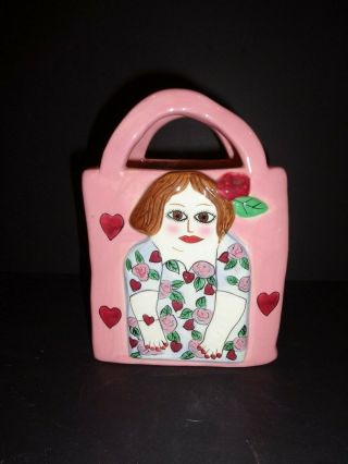 Susan Paley Bella Casa Pamela Ceramic Bag Shaped Lady Vase Roses By Ganz Rare
