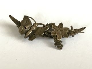 Antique Victorian 1890’s Silver Butterfly Flower Brooch Pin