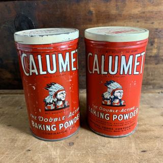 Vintage Antique Calumet Baking Powder Tin 12 Oz Early Indian Rustic Kitchen