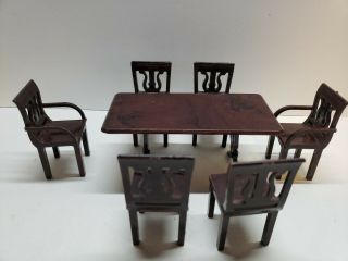 Plasco Vintage Miniature Dollhouse Furniture Dining Table And Chairs