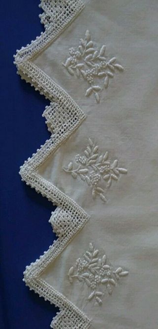 Antique Set Of 2 Pillow Cases Crochet V Trim Embroidery Ecru Art Nouveau