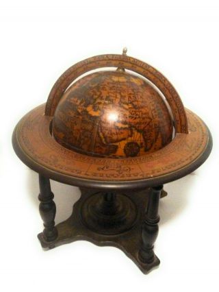 Vintage Table Top Olde World Globe Wood Stand Made In Italy Antique Zodiak Rim