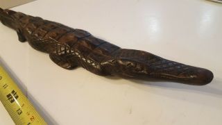 Antique Wood Sculpture Large 18 " Solid Hand Carved Art Alligator Crocodile