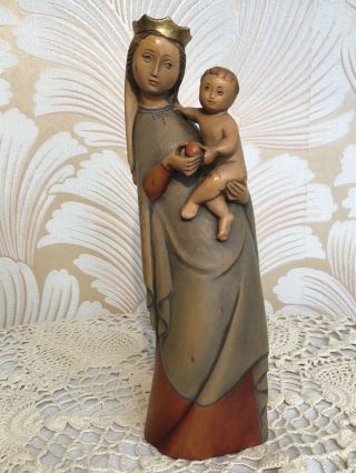 Anri Vintage Madonna Mary Child Jesus Carved Wood Statue Figure Italy 10” Rare