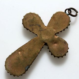 VERY RARE - 19 CENTURY HAND MADE ITALY BRONZE CROSS WITH COLORED STONES 2