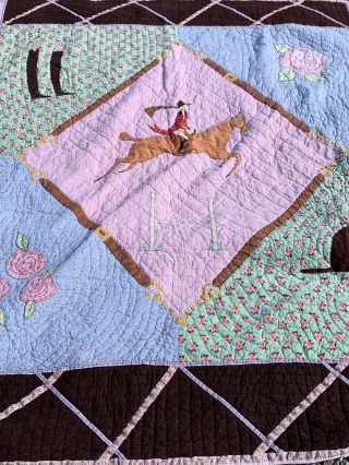 Land Of Nod Equestrian Horse Quilt Comforter Queen Girls Bedding Htf Rare