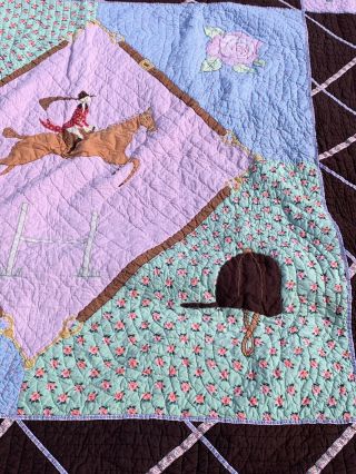 Land of Nod Equestrian Horse Quilt Comforter Queen Girls Bedding HTF RARE 2