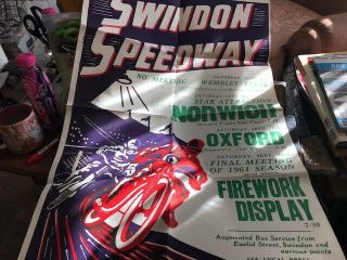 Swindon Robins Speedway - - - 1961 - - - - - - Rare - - Large Advertising Poster