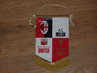 Rare Vintage Manchester United Pennant Ac Milan European Cup 1968 - 1969
