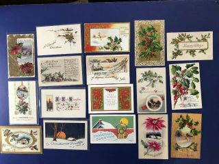 17 Christmas Antique Vintage Postcards.  Early 1900 